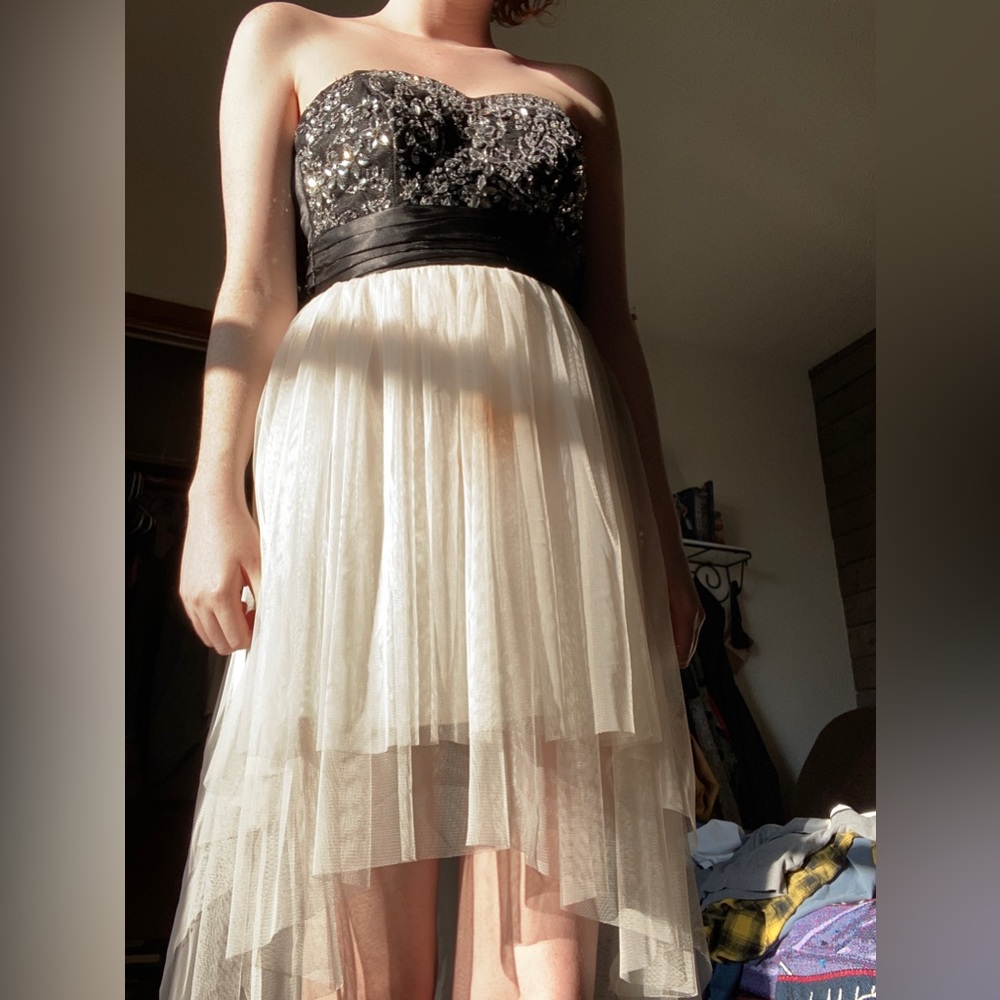 B. Darlin black and white beaded top High Low dress